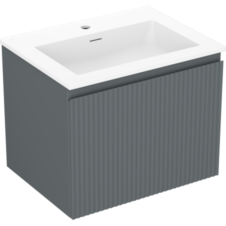 Mexen Rivel kúpeľňová skrinka 60 cm s umývadlom Otis, 1 zásuvka, ryhovaná, grafit mat/biela mat - 91A20-06047-1-BF66-W18M01