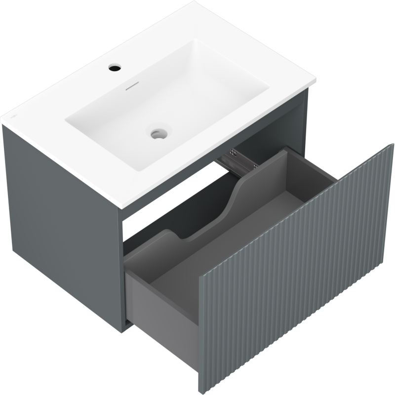 Mexen Rivel kúpeľňová skrinka 70 cm s umývadlom Otis, 1 zásuvka, ryhovaná, grafit mat/biela mat