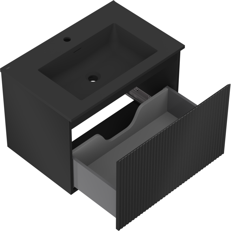Mexen Rivel kúpeľňová skrinka 70 cm s umývadlom Otis, 1 zásuvka, ryhovaná, čierna matná - 91A20-07047-1-BF71-W18M71