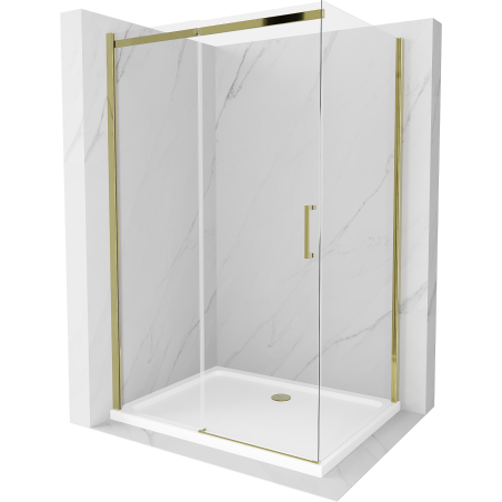 Mexen Omega posuvná sprchová kabína 100 x 70 cm, transparentná, zlatá + sprchová vanička Flat - 825-100-070-50-00-4010