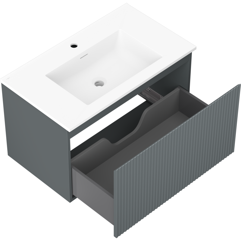 Mexen Rivel kúpeľňová skrinka 80 cm s umývadlom Otis, 1 zásuvka, ryhovaná, grafit mat/biela mat - 91A20-08047-1-BF66-W18M01