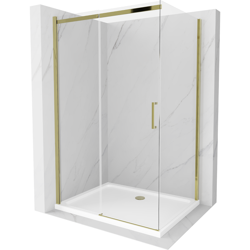 Mexen Omega posuvná sprchová kabína 100 x 90 cm, transparentná, zlatá + sprchová vanička Flat - 825-100-090-50-00-4010
