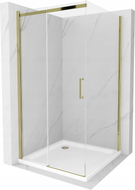 Mexen Omega posuvná sprchová kabína 100 x 100 cm, priehľadná, zlatá + sprchová vanička Flat - 825-100-100-50-00-4010
