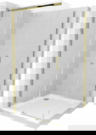 Mexen Omega posuvný sprchový kút 100 x 100 cm, priehľadný, zlatý + sprchová vanička Flat - 825-100-100-50-00-4010