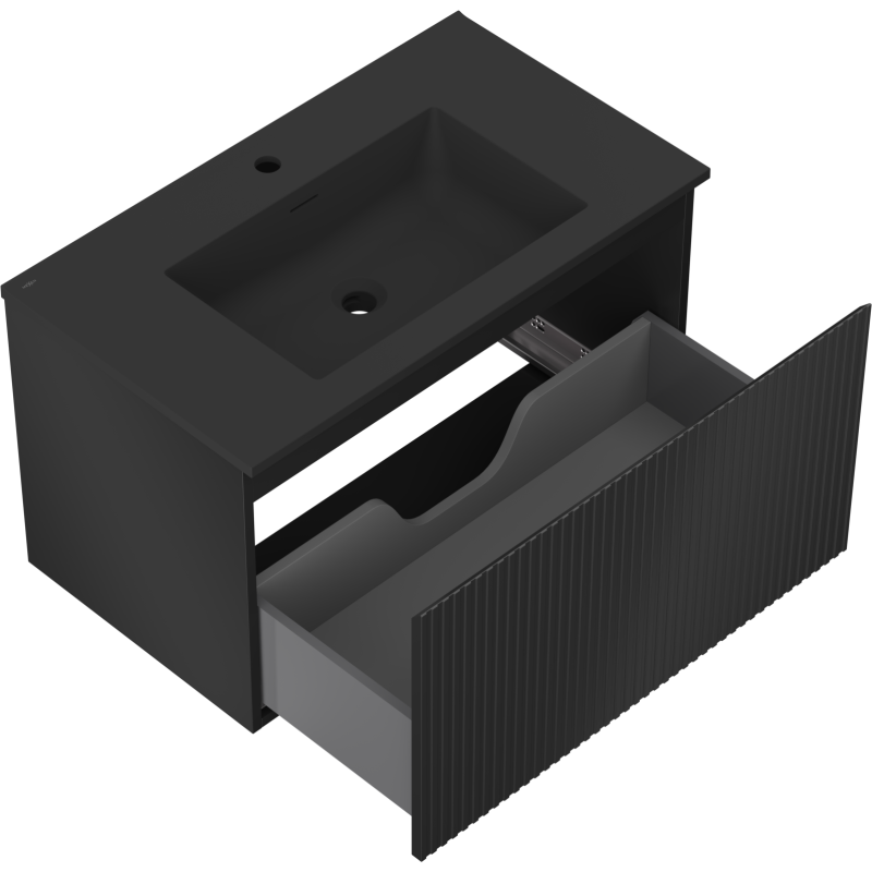 Mexen Rivel kúpeľňová skrinka 80 cm s umývadlom Otis, 1 zásuvka, ryhovaná, čierna matná - 91A20-08047-1-BF71-W18M71