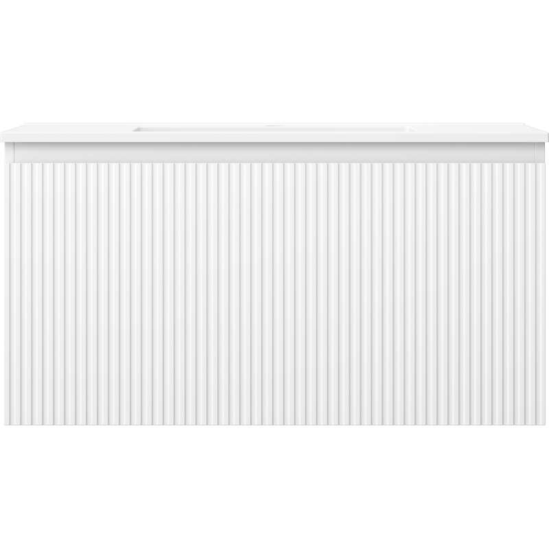 Mexen Rivel kúpeľňová skrinka 90 cm s umývadlom Otis, 1 zásuvka, ryhovaná, biela matná - 91A20-09047-1-BF01-W18M01