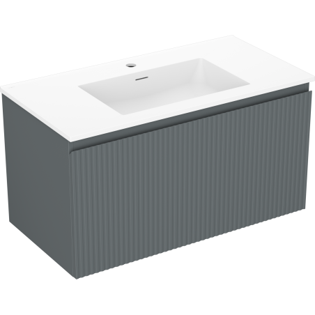 Mexen Rivel kúpeľňová skrinka 90 cm s umývadlom Otis, 1 zásuvka, vrúbkovaná, grafit mat/biela mat - 91A20-09047-1-BF66-W18M01