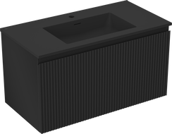 Mexen Rivel kúpeľňová skrinka 90 cm s umývadlom Otis, 1 zásuvka, ryhovaná, čierna matná - 91A20-09047-1-BF71-W18M71