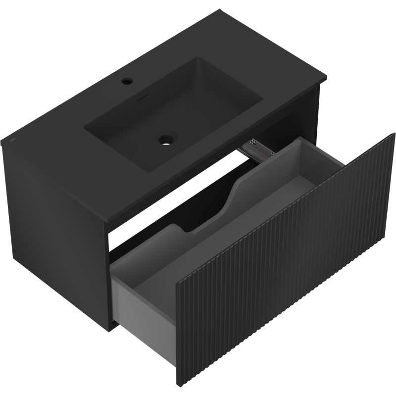 Mexen Rivel kúpeľňová skrinka 90 cm s umývadlom Otis, 1 zásuvka, ryhovaná, čierna matná - 91A20-09047-1-BF71-W18M71
