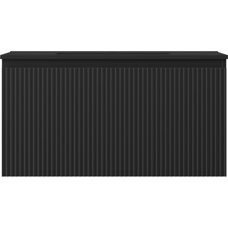 Mexen Rivel kúpeľňová skrinka 90 cm s umývadlom Otis, 1 zásuvka, ryhovaná, čierna matná - 91A20-09047-1-BF71-W18M71