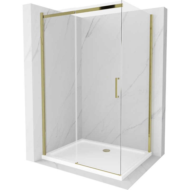 Mexen Omega sprchová kabína, posuvné dvere 120 x 80 cm, transparentnéné, zlatá + závesný bidet Flat - 825-120-080-50-00-4010