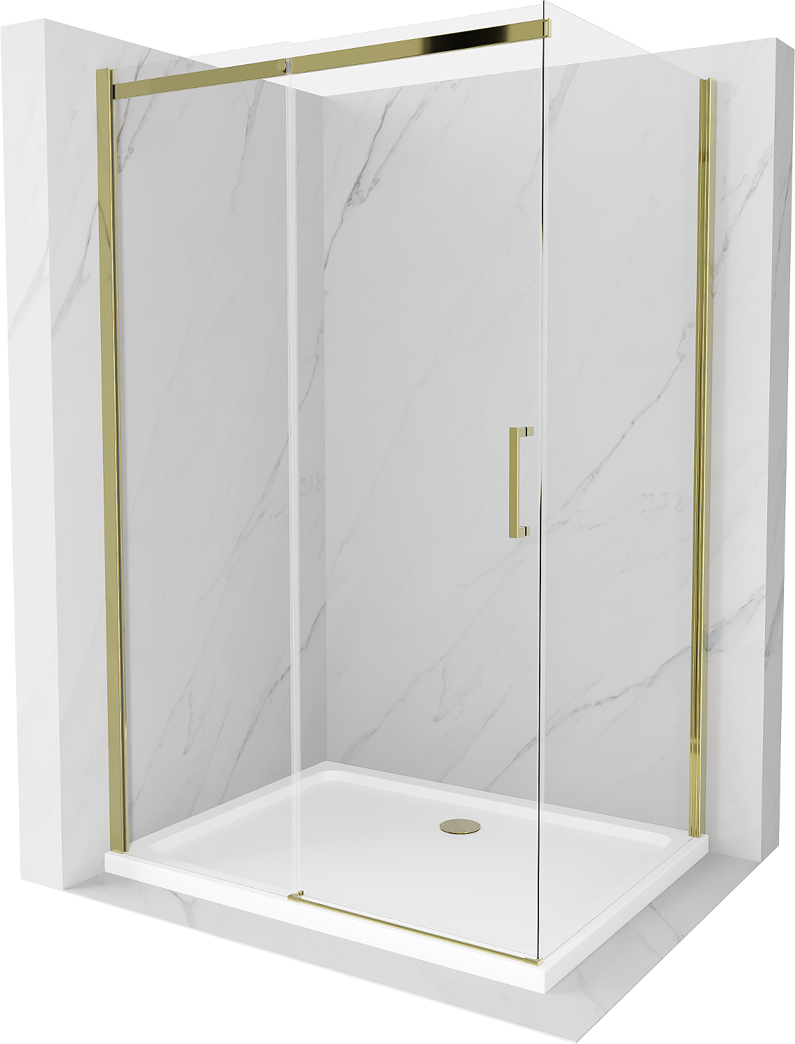 Mexen Omega sprchová kabína, posuvné dvere 120 x 80 cm, transparentnéné, zlatá + závesný bidet Flat - 825-120-080-50-00-4010