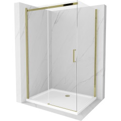 Mexen Omega sprchová kabína, posuvné dvere 120 x 90 cm, transparentnéné, zlatá + závesný bidet Flat - 825-120-090-50-00-4010