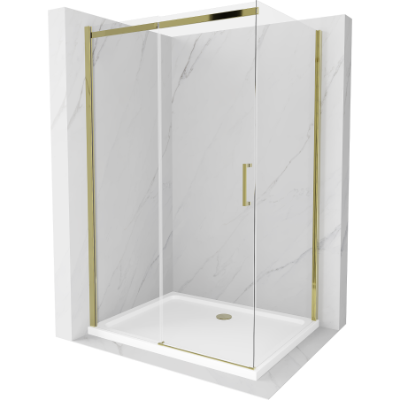 Mexen Omega posuvný sprchový kút 120 x 100 cm, transparentný, zlatý + brodzik Flat - 825-120-100-50-00-4010
