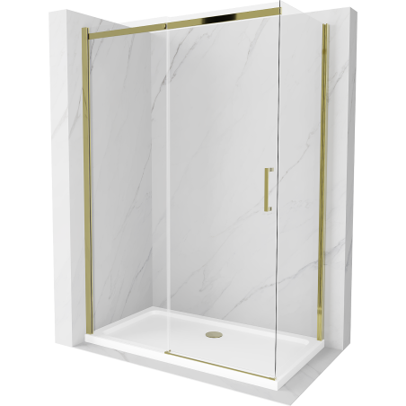 Mexen Omega posuvná sprchová kabína 130 x 70 cm, transparentná, zlatá + sprchová vanička Flat - 825-130-070-50-00-4010