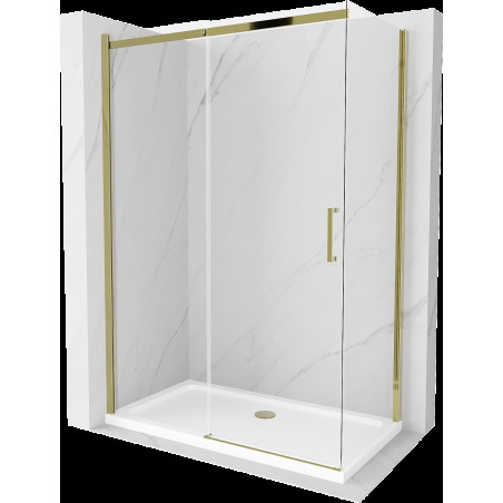 Mexen Omega sprchová kabína, posuvné dvere 130 x 70 cm, transparentnéné, zlatá + závesný bidet Flat - 825-130-070-50-00-4010