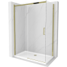 Mexen Omega zasúvacia sprchová kabína 130 x 70 cm, transparentná, zlatá + brodzik Flat - 825-130-070-50-00-4010