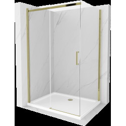 Mexen Omega sprchová kabína, posuvné dvere 130 x 100 cm, transparentnéné, zlatá + závesný bidet Flat - 825-130-100-50-00-4010