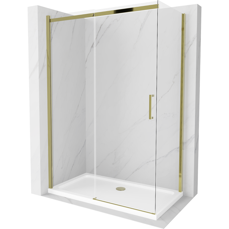 Mexen Omega sprchová kabína posuvná 140 x 70 cm, transparentná, zlatá + plytká vanička - 825-140-070-50-00-4010