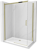 Mexen Omega posuvná sprchová kabína 140 x 70 cm, transparentná, zlatá + vanička Flat - 825-140-070-50-00-4010
