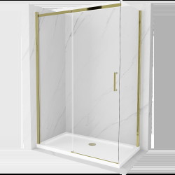 Mexen Omega sprchová kabína, posuvné dvere 140 x 80 cm, transparentnéné, zlatá + závesný bidet Flat - 825-140-080-50-00-4010