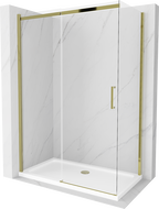 Mexen Omega posuvná sprchová kabína 140 x 80 cm, transparentná, zlatá + vanička Flat - 825-140-080-50-00-4010