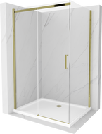 Mexen Omega posuvná sprchová kabína 140 x 90 cm, transparentná, zlatá + vanička Flat - 825-140-090-50-00-4010