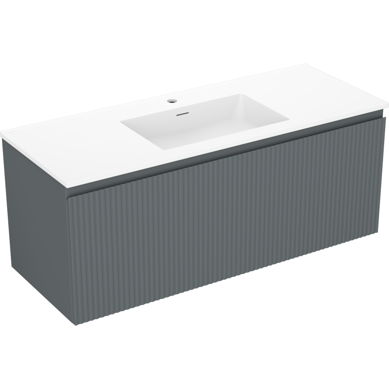 Mexen Rivel kúpeľňová skrinka 120 cm s umývadlom Otis, 1 zásuvka, ryhovaná, grafitová matná/biela matná -