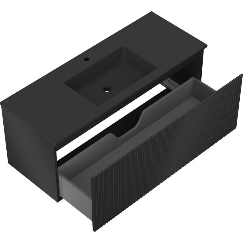 Mexen Rivel kúpeľňová skrinka 120 cm s umývadlom Otis, 1 zásuvka, ryhovaná, čierna matná - 91A20-12047-1-BF71-W18M71