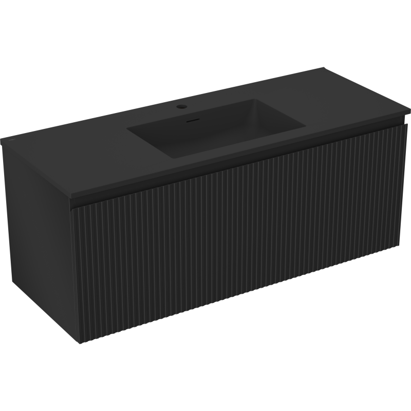 Mexen Rivel kúpeľňová skrinka 120 cm s umývadlom Otis, 1 zásuvka, ryhovaná, čierna matná - 91A20-12047-1-BF71-W18M71