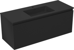 Mexen Rivel kúpeľňová skrinka 120 cm s umývadlom Otis, 1 zásuvka, ryhovaná, čierna matná - 91A20-12047-1-BF71-W18M71