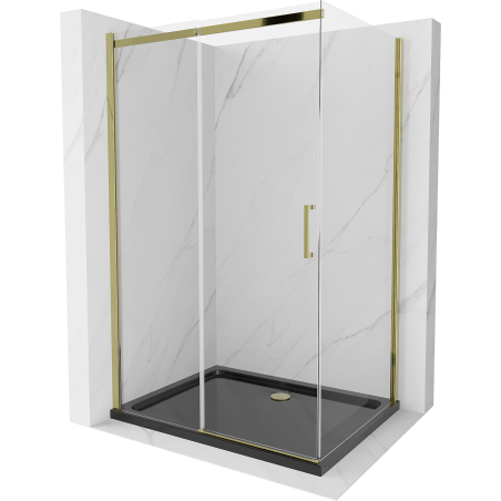 Mexen Omega posuvná sprchová kabína 100 x 80 cm, transparentná, zlatá + Flat vanička, čierna - 825-100-080-50-00-4070G