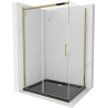 Mexen Omega posuvná sprchová kabína 100 x 80 cm, transparentná, zlatá + Flat vanička, čierna - 825-100-080-50-00-4070G
