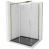Mexen Omega Posuvná sprchová kabína 100 x 90 cm, transparentná, zlatá + vanička Flat, čierna - 825-100-090-50-00-4070G