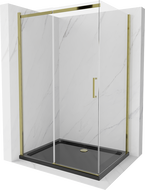 Mexen Omega sprchová kabína posuvná 100 x 90 cm, transparentná, zlatá + vanička Flat, čierna - 825-100-090-50-00-4070G