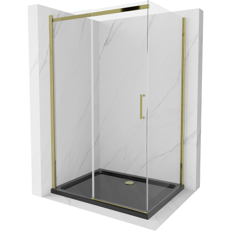 Mexen Omega sprchový kút posuvný 120 x 90 cm, transparentný, zlatý + sprchová vanička Flat, čierny - 825-120-090-50-00-4070G