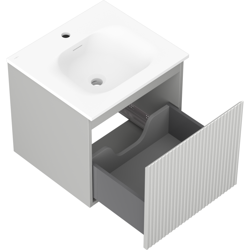 Mexen Rivel kúpeľňová skrinka 50 cm s umývadlom Vela, 1 zásuvka, ryhovaná, sivá matná/biela matná - 91A20-05047-1-BF62-W23M01