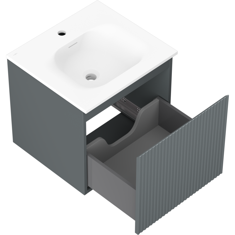 Mexen Rivel kúpeľňová skrinka 50 cm s umývadlom Vela, 1 zásuvka, ryhovaná, grafit matná/biela matná - 91A20-05047-1-BF66-W23M01