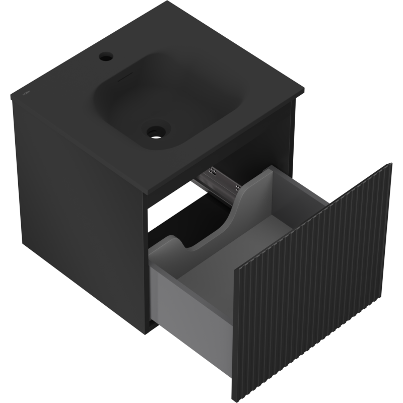 Mexen Rivel kúpeľňová skrinka 50 cm s umývadlom Vela, 1 zásuvka, ryhovaná, čierna matná - 91A20-05047-1-BF71-W23M71