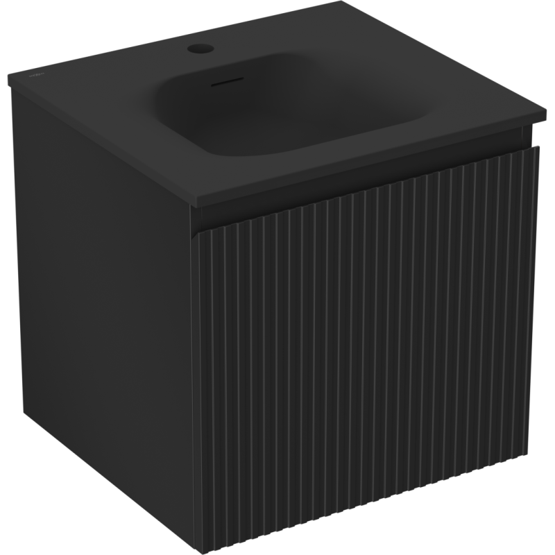 Mexen Rivel kúpeľňová skrinka 50 cm s umývadlom Vela, 1 zásuvka, ryhovaná, čierna matná - 91A20-05047-1-BF71-W23M71