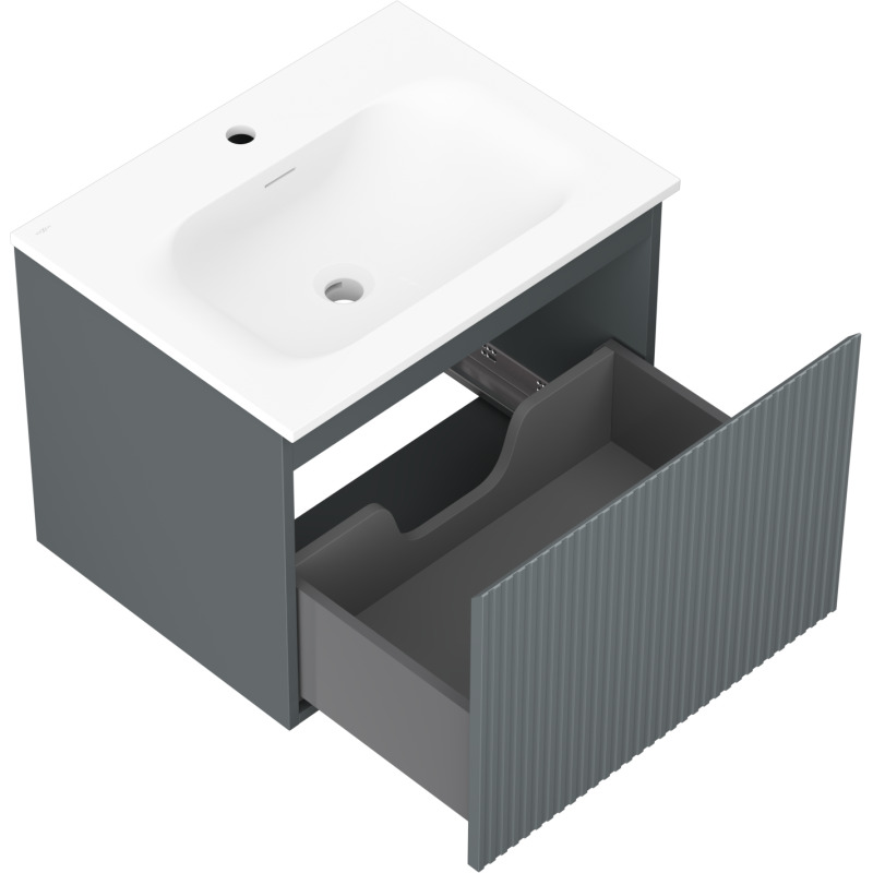 Mexen Rivel kúpeľňová skrinka 60 cm s umývadlom Vela, 1 zásuvka, ryhovaná, grafit mat/biela mat - 91A20-06047-1-BF66-W23M01