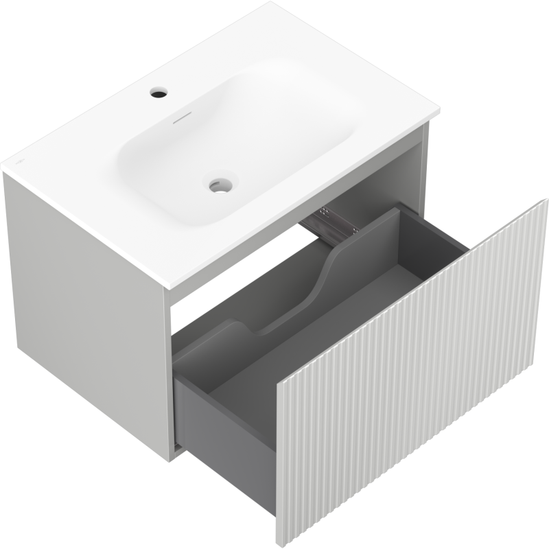 Mexen Rivel kúpeľňová skrinka 70 cm s umývadlom Vela, 1 zásuvka, ryhovaná, sivá matná/biela matná - 91A20-07047-1-BF62-W23M01