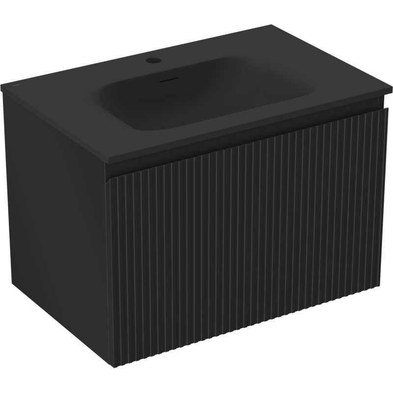 Mexen Rivel kúpeľňová skrinka 70 cm s umývadlom Vela, 1 zásuvka, ryhovaná, čierna mat - 91A20-07047-1-BF71-W23M71