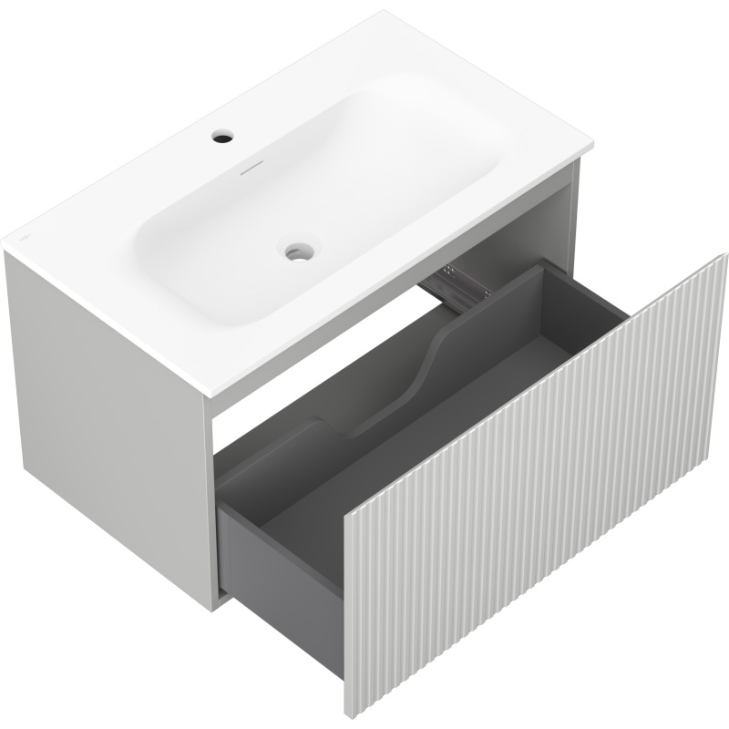 Mexen Rivel kúpeľňová skrinka 80 cm s umývadlom Vela, 1 zásuvka, ryhovaná, sivá matná/biela matná - 91A20-08047-1-BF62-W23M01