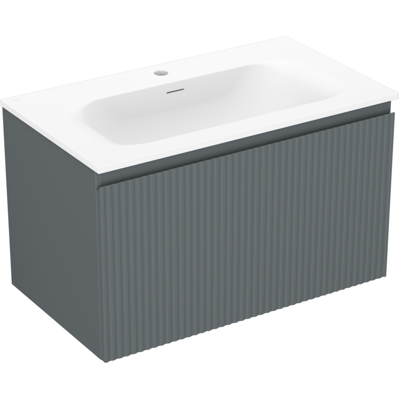 Mexen Rivel kúpeľňová skrinka 80 cm s umývadlom Vela, 1 zásuvka, ryhovaná, grafit mat/biela mat - 91A20-08047-1-BF66-W23M01