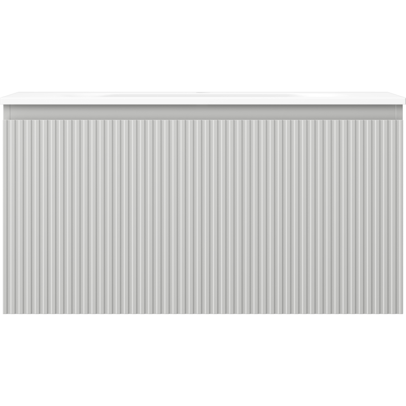 Mexen Rivel kúpeľňová skrinka 90 cm s umývadlom Vela, 1 zásuvka, ryhovaná, šedá matná/biela matná - 91A20-09047-1-BF62-W23M01