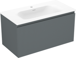 Mexen Rivel kúpeľňová skrinka 90 cm s umývadlom Vela, 1 zásuvka, ryhovaná, grafit mat/biela mat - 91A20-09047-1-BF66-W23M01