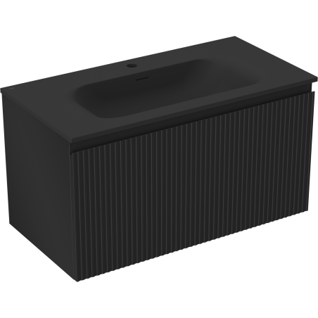 Mexen Rivel kúpeľňová skrinka 90 cm s umývadlom Vela, 1 zásuvka, ryhovaná, čierna matná - 91A20-09047-1-BF71-W23M71