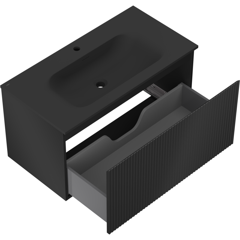 Mexen Rivel kúpeľňová skrinka 90 cm s umývadlom Vela, 1 zásuvka, ryhovaná, čierna matná - 91A20-09047-1-BF71-W23M71
