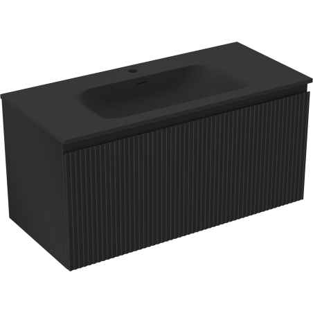 Mexen Rivel kúpeľňová skrinka 100 cm s umývadlom Vela, 1 zásuvka, ryhovaná, čierna mat - 91A20-10047-1-BF71-W23M71